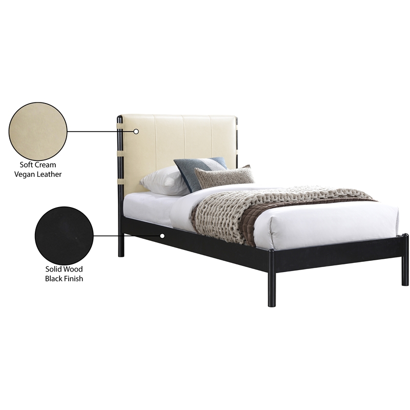 Meridian Furniture Abigail Cream Vegan Leather Twin Bed