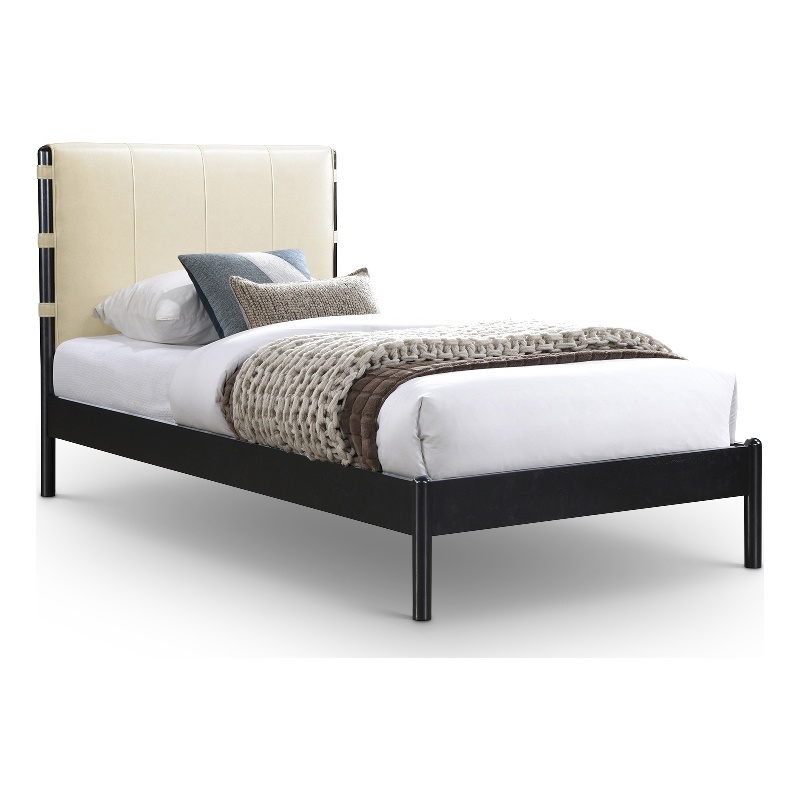 Meridian Furniture Abigail Cream Vegan Leather Twin Bed