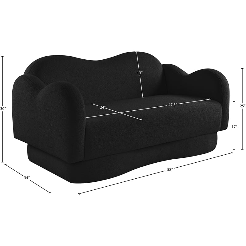Meridian Furniture Bloom Black Teddy Fabric Loveseat