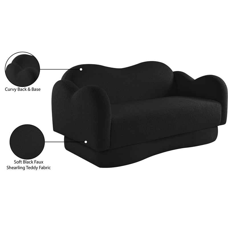 Meridian Furniture Bloom Black Teddy Fabric Loveseat