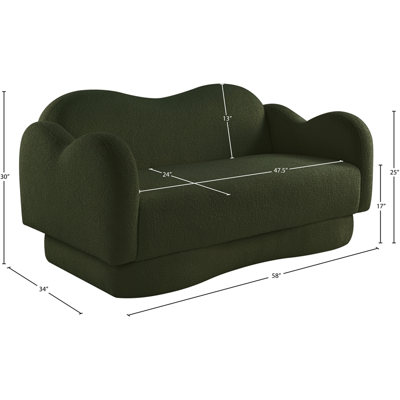 Meridian Furniture Bloom Green Teddy Fabric Loveseat