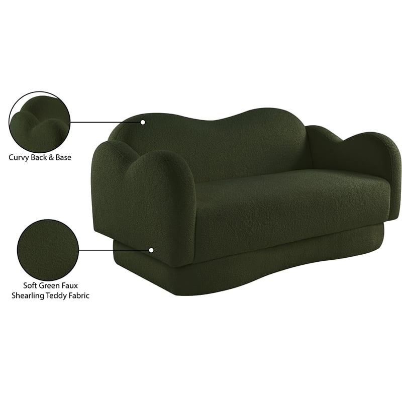 Meridian Furniture Bloom Green Teddy Fabric Loveseat