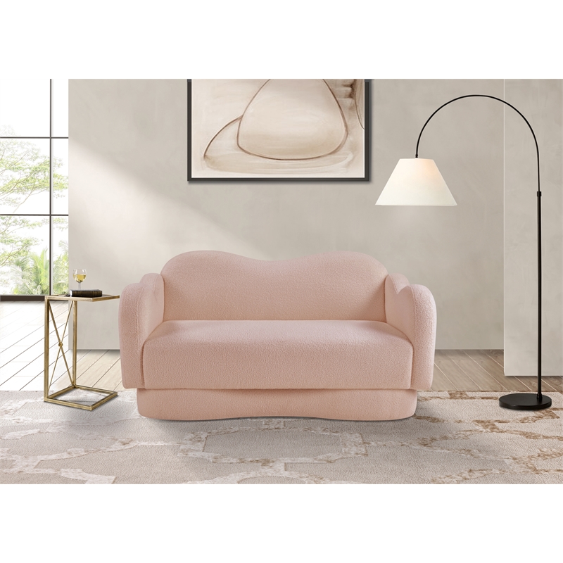 Meridian Furniture Bloom Pink Teddy Fabric Loveseat