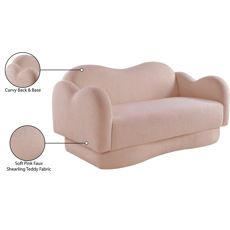 Meridian Furniture Bloom Pink Teddy Fabric Loveseat