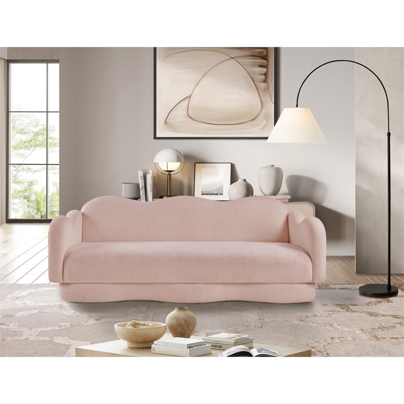 Meridian Furniture Bloom Pink Teddy Fabric Sofa