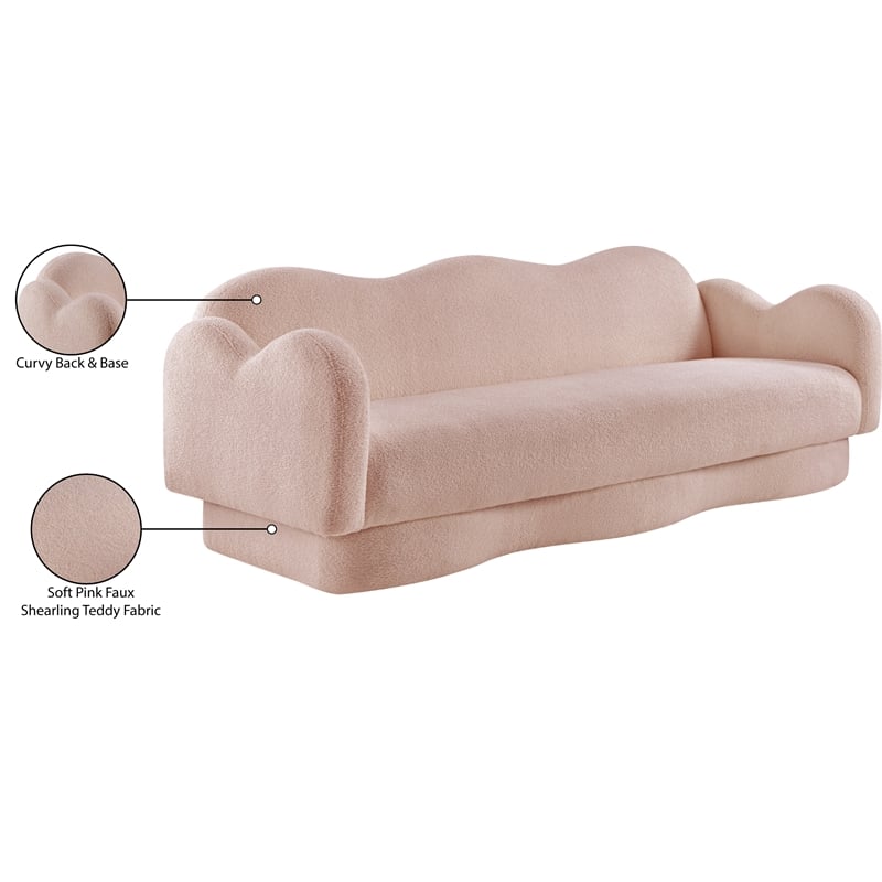 Meridian Furniture Bloom Pink Teddy Fabric Sofa