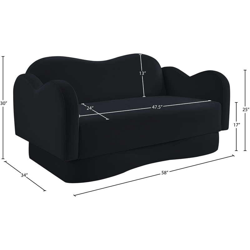 Meridian Furniture Bloom Black Velvet Loveseat