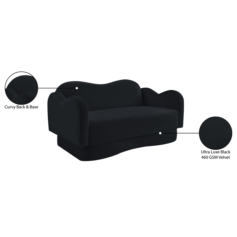 Meridian Furniture Bloom Black Velvet Loveseat