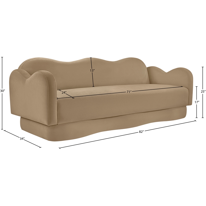 meridian furniture bloom camel velvet sofa