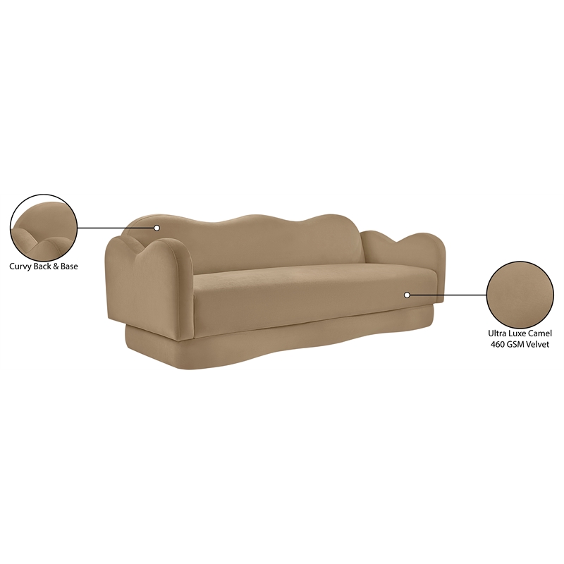 meridian furniture bloom camel velvet sofa