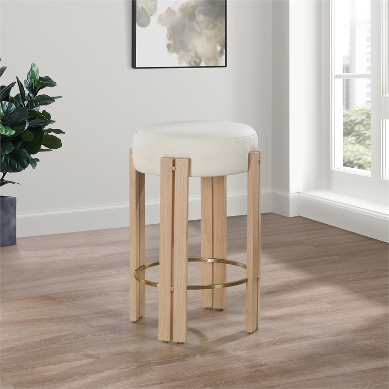Meridian Furniture Harrison Cream Vegan Leather Counter Stool