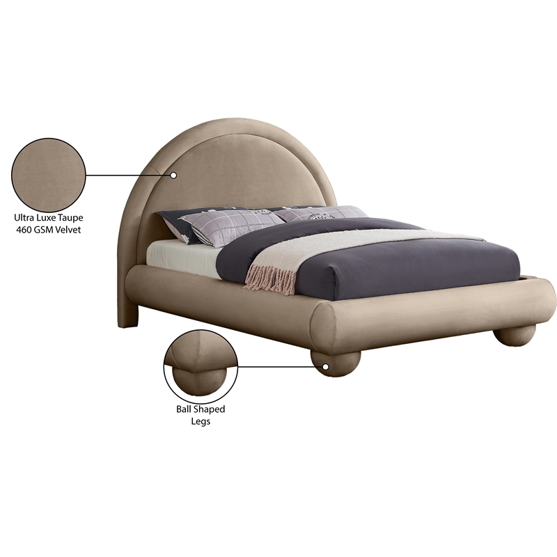 Meridian Furniture Madrid Taupe Velvet Queen Bed
