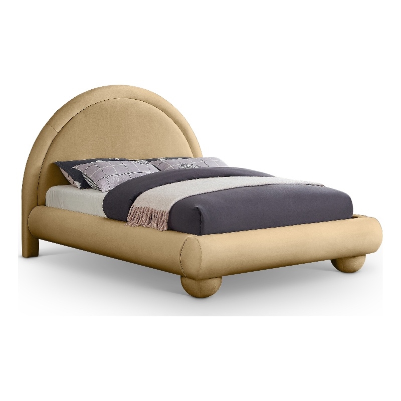 Meridian Furniture Madrid Camel Velvet Queen Bed