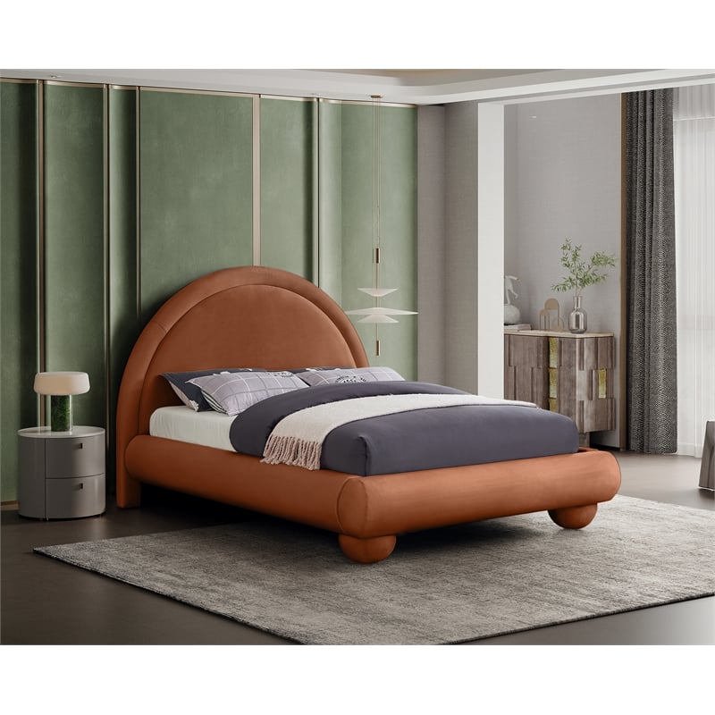Meridian Furniture Madrid Cognac Velvet Queen Bed