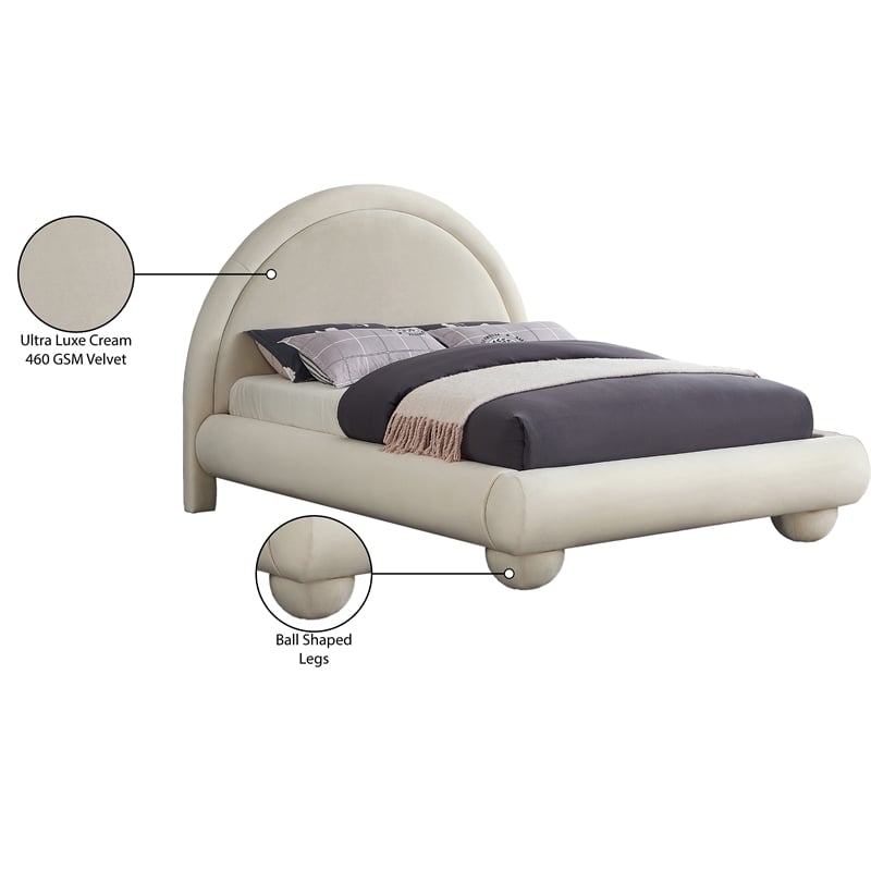 Meridian Furniture Madrid Cream Velvet Full Bed