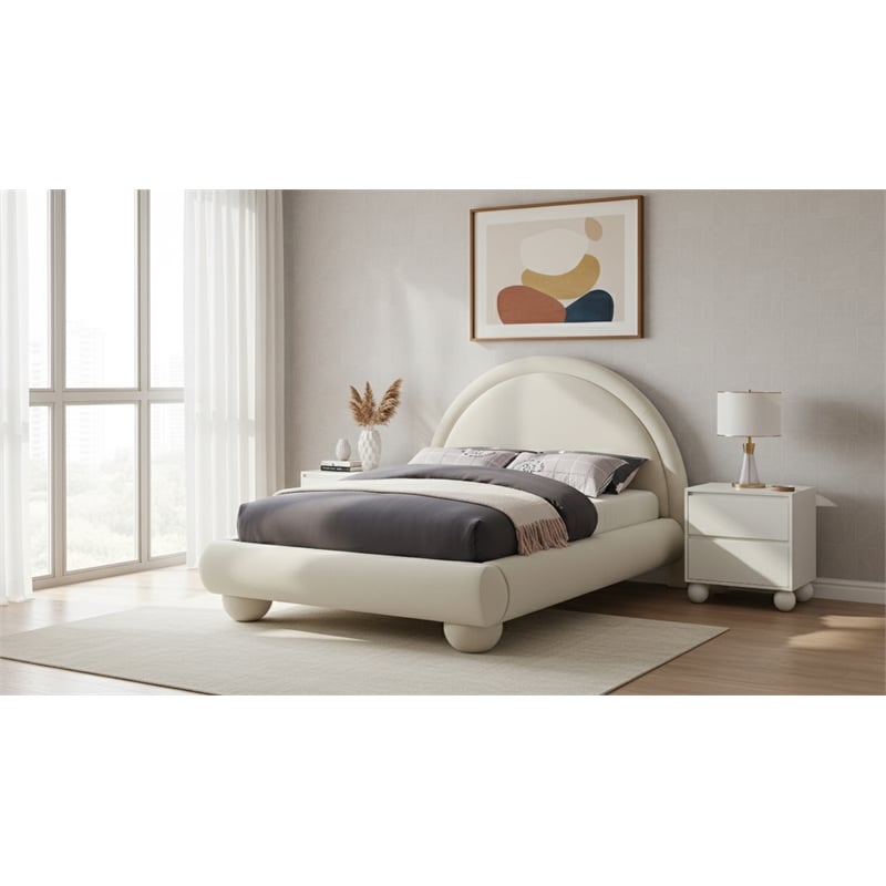 Meridian Furniture Madrid Cream Velvet Full Bed
