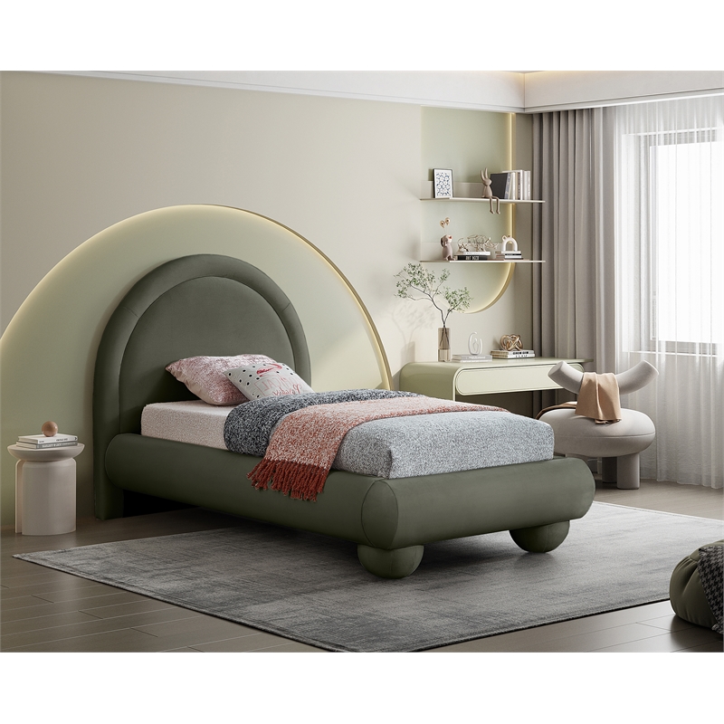 Meridian Furniture Madrid Green Velvet Twin Bed