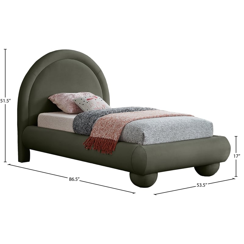 Meridian Furniture Madrid Green Velvet Twin Bed