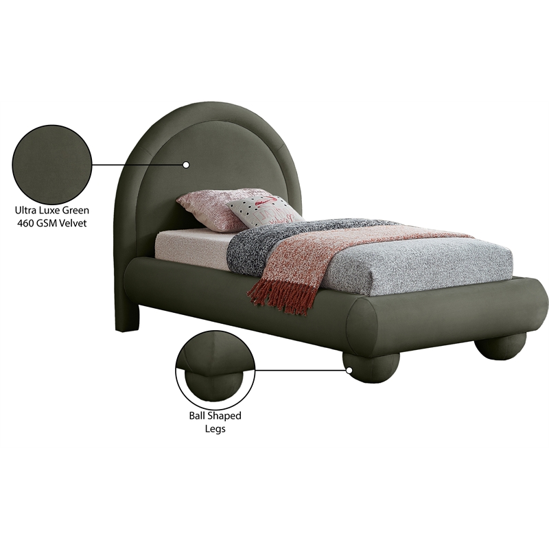 Meridian Furniture Madrid Green Velvet Twin Bed