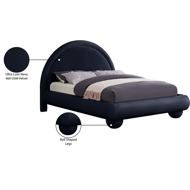 Meridian Furniture Madrid Navy Velvet Queen Bed