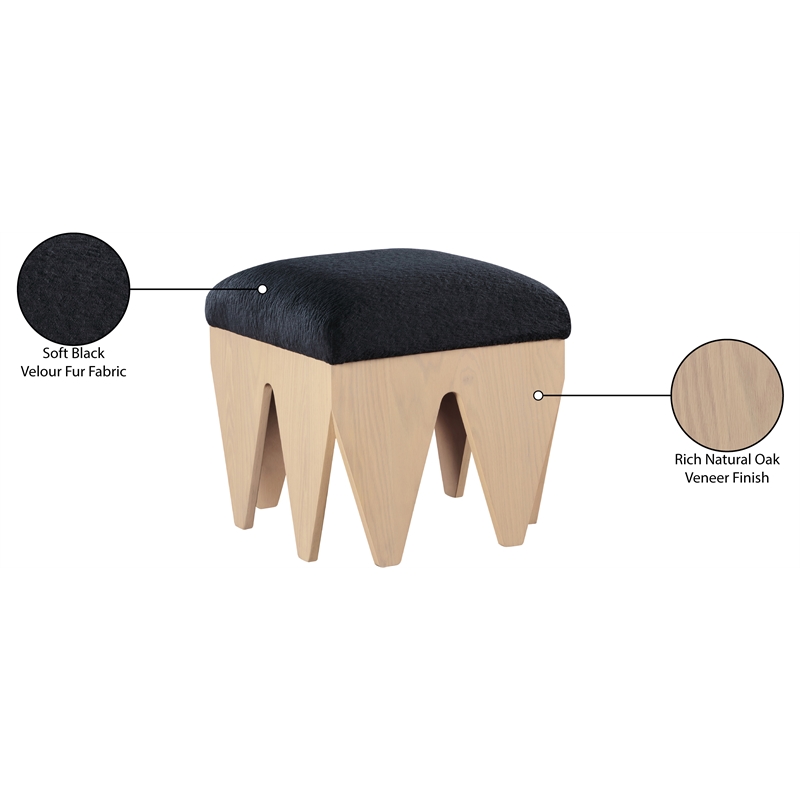 Meridian Furniture Altair Black Velour Fur Fabric Bench