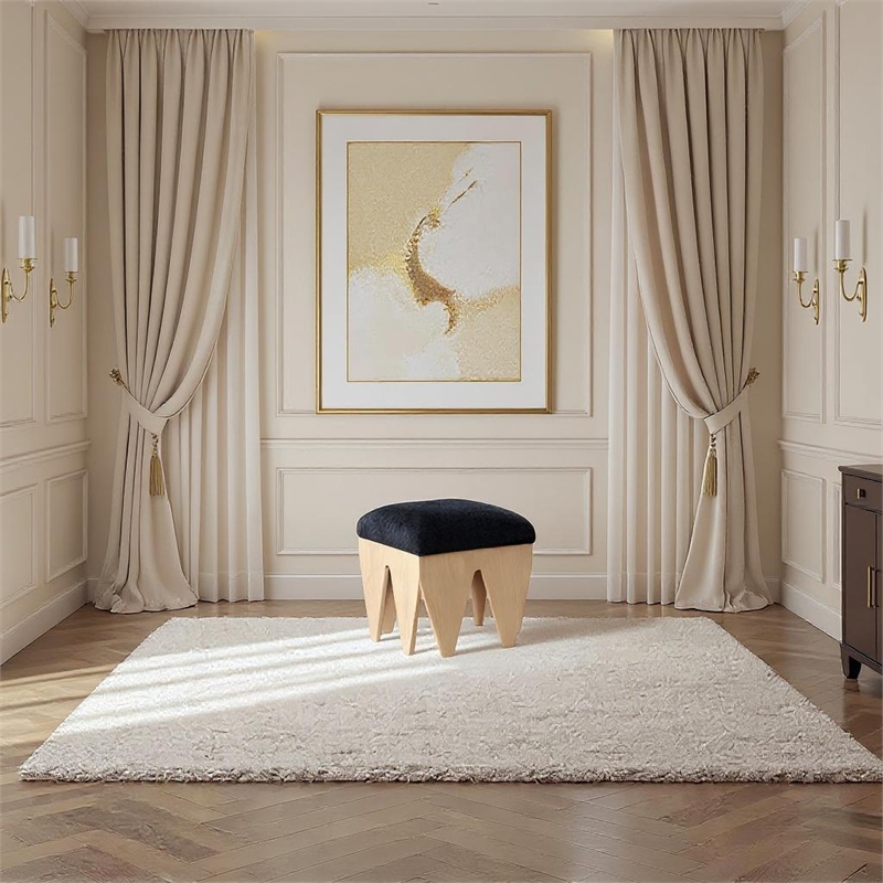 Meridian Furniture Altair Black Velour Fur Fabric Bench