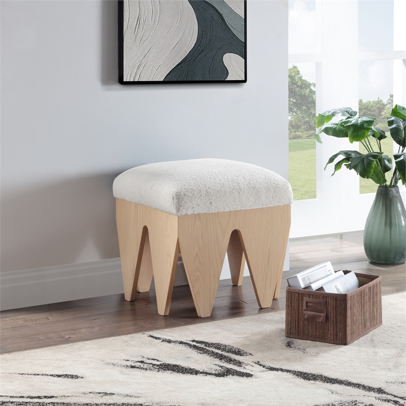 Meridian Furniture Altair Cream Velour Fur Fabric Bench