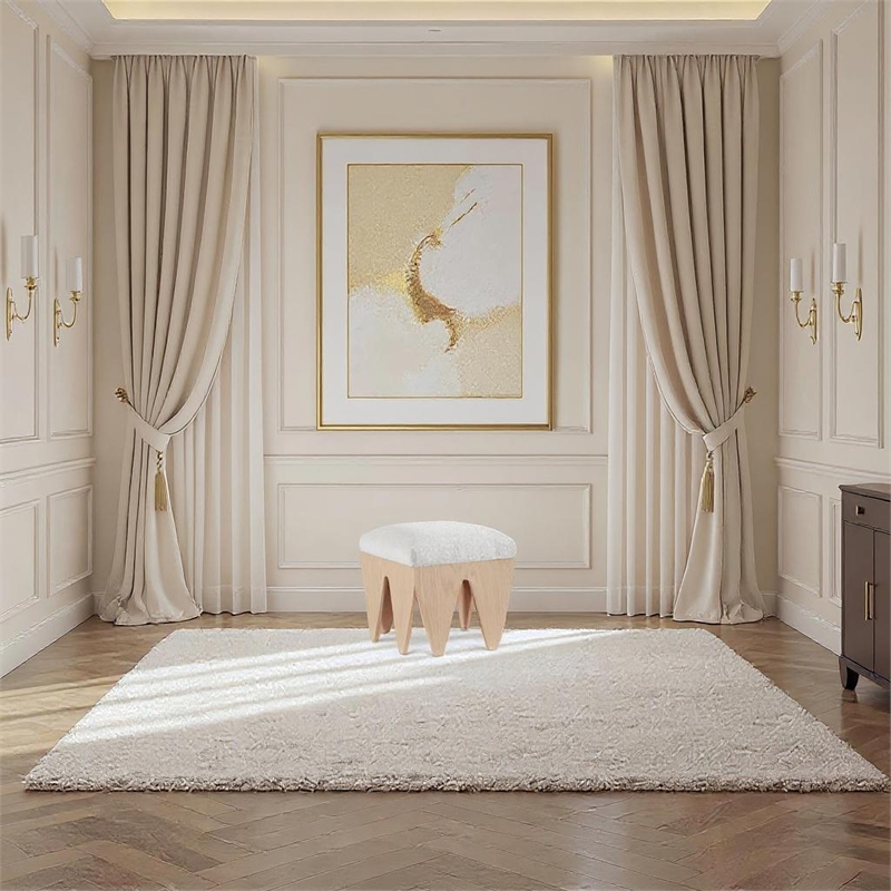 Meridian Furniture Altair Cream Velour Fur Fabric Bench