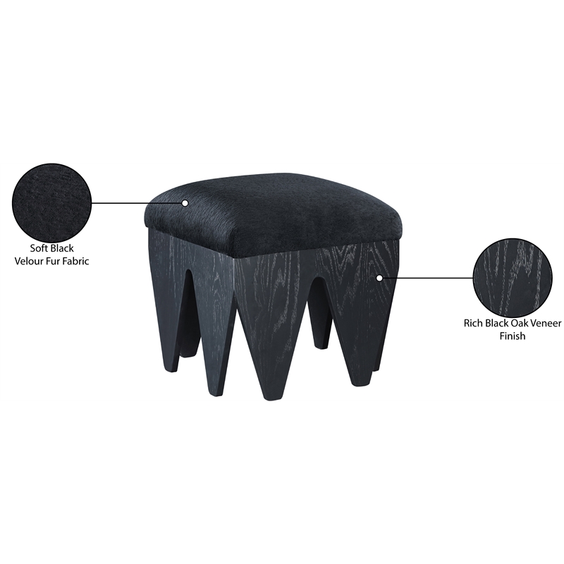 Meridian Furniture Altair Black Velour Fur Fabric Bench