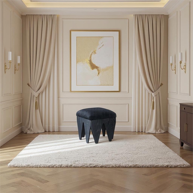 Meridian Furniture Altair Black Velour Fur Fabric Bench