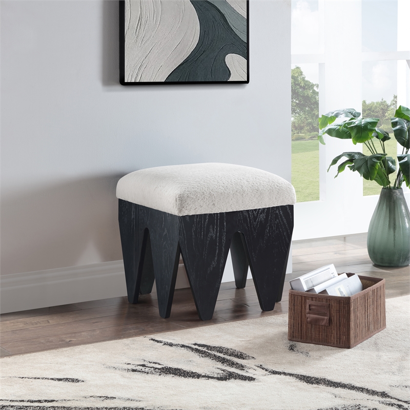 Meridian Furniture Altair Cream Velour Fur Fabric Bench