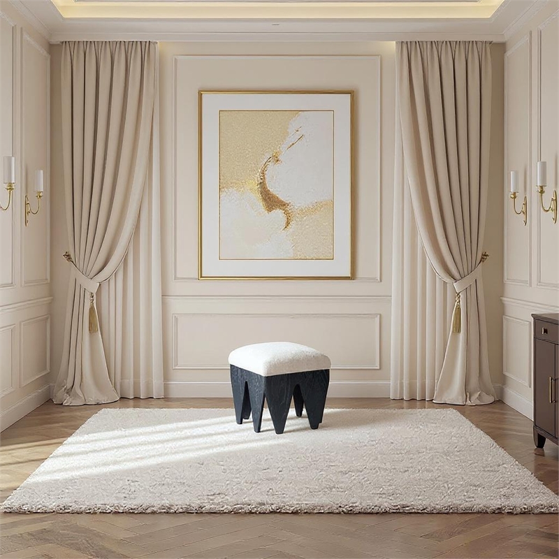 Meridian Furniture Altair Cream Velour Fur Fabric Bench