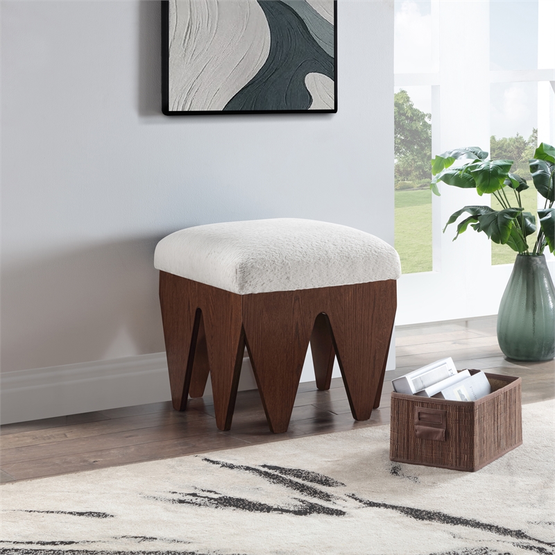 Meridian Furniture Altair Cream Velour Fur Fabric Bench