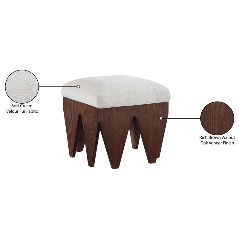 Meridian Furniture Altair Cream Velour Fur Fabric Bench