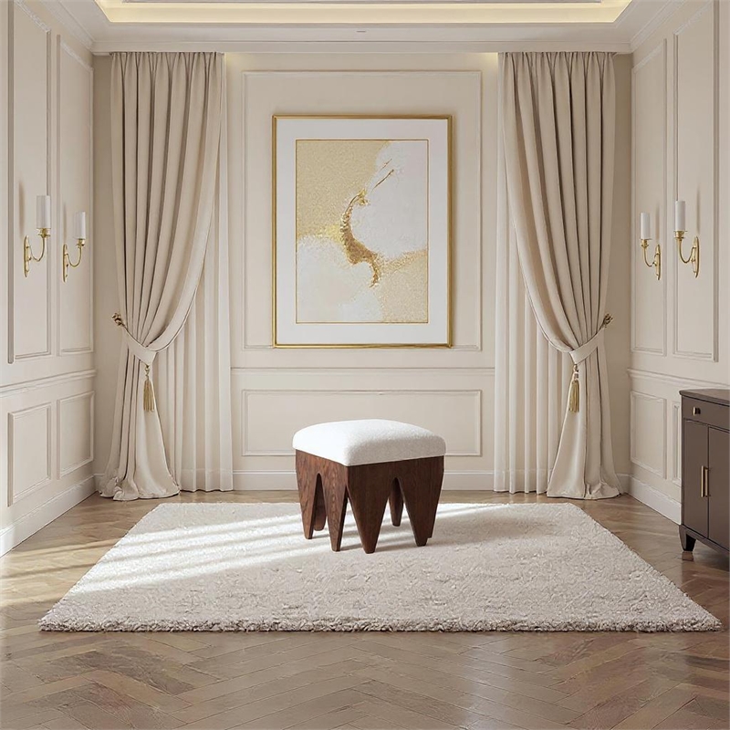 Meridian Furniture Altair Cream Velour Fur Fabric Bench