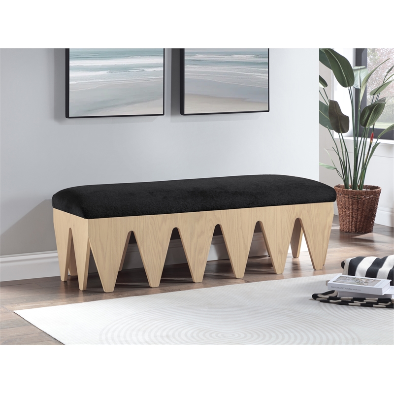 Meridian Furniture Altair Black Velour Fur Fabric Bench