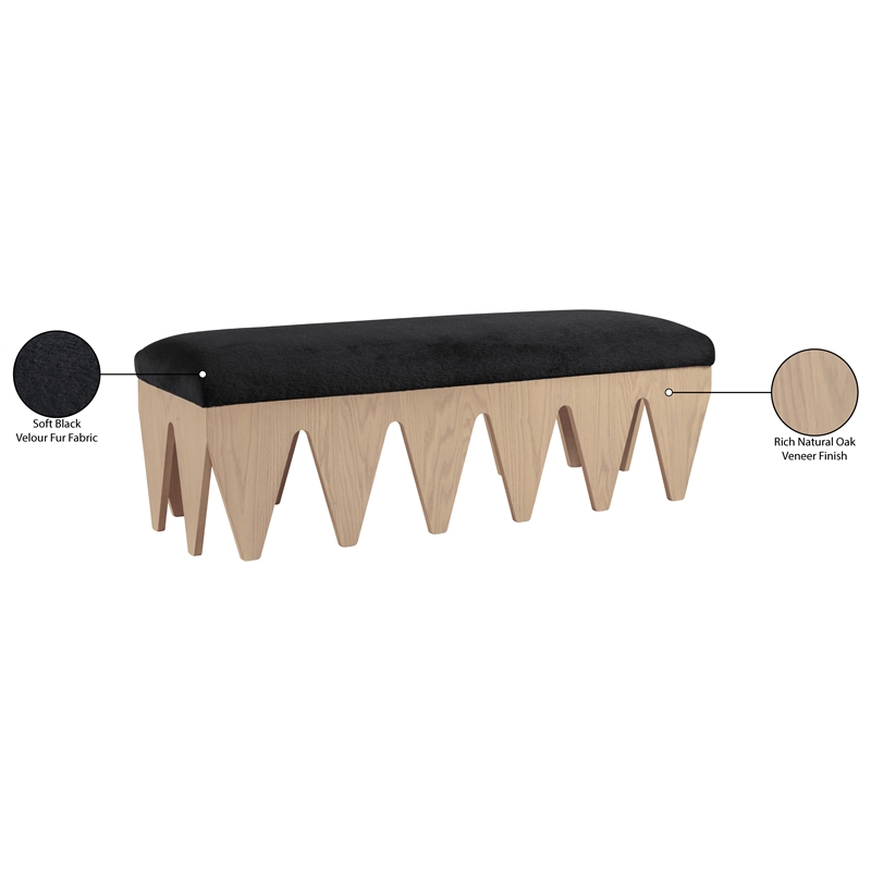 Meridian Furniture Altair Black Velour Fur Fabric Bench