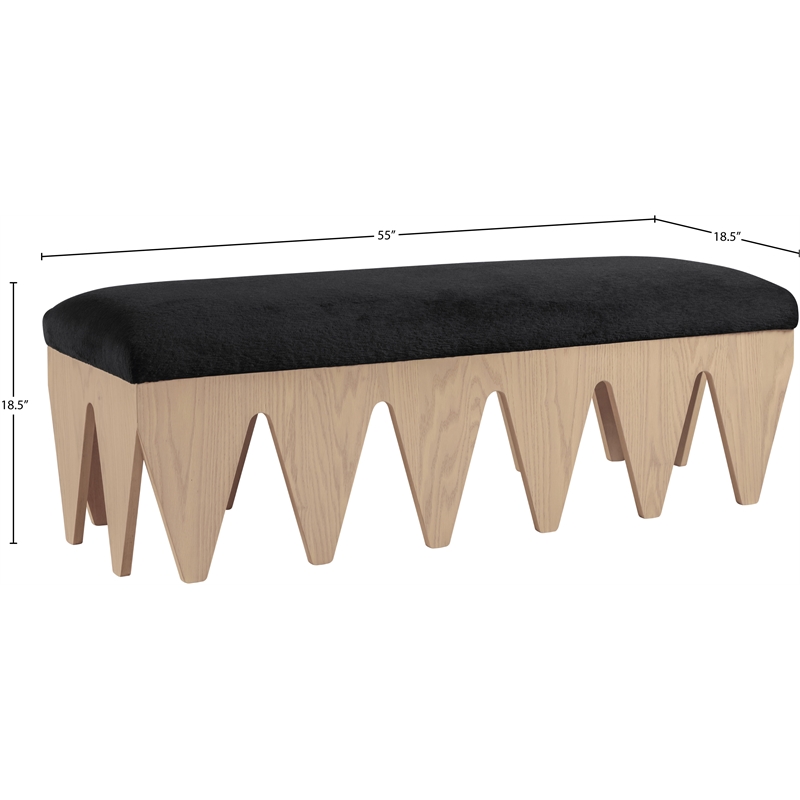 Meridian Furniture Altair Black Velour Fur Fabric Bench