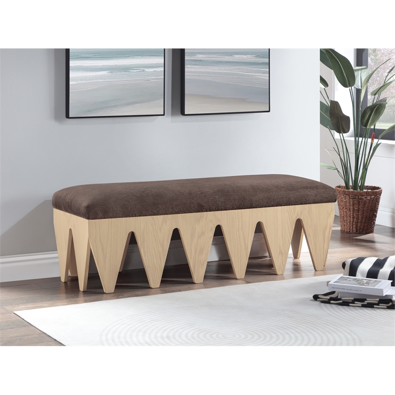 Meridian Furniture Altair Brown Velour Fur Fabric Bench