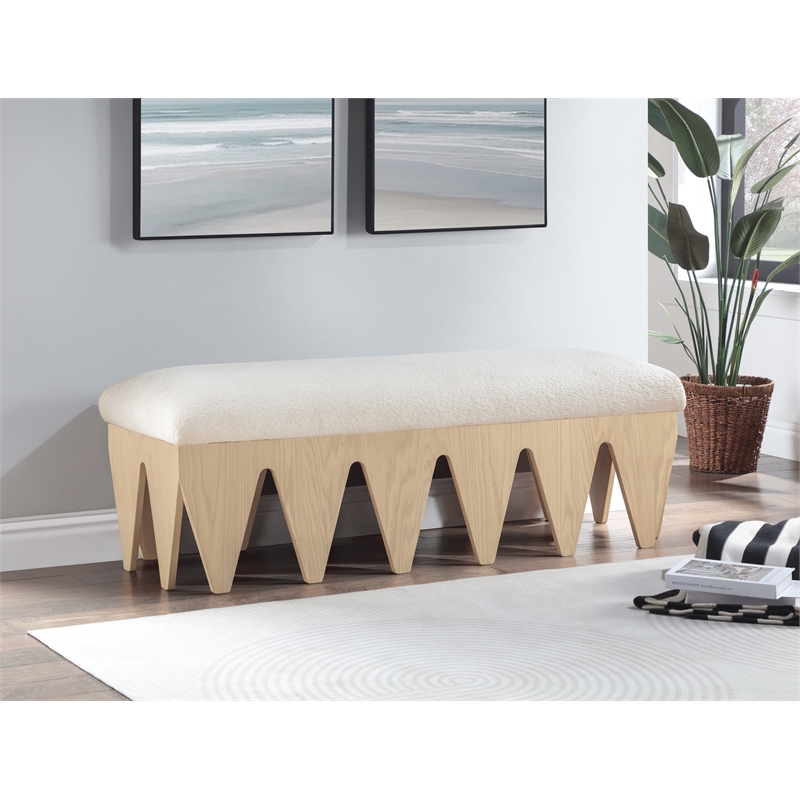 Meridian Furniture Altair Cream Velour Fur Fabric Bench