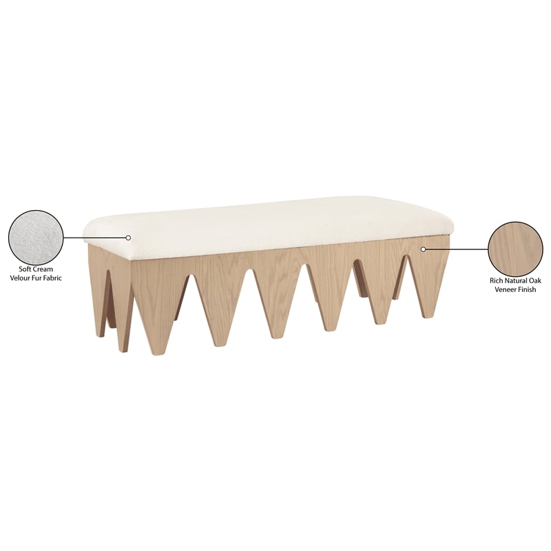 Meridian Furniture Altair Cream Velour Fur Fabric Bench