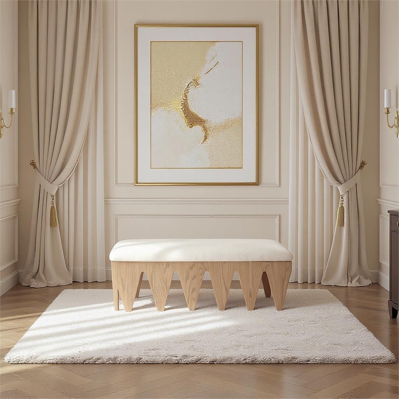 Meridian Furniture Altair Cream Velour Fur Fabric Bench