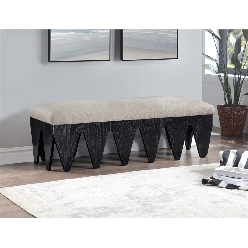 Meridian Furniture Altair Beige Velour Fur Fabric Bench