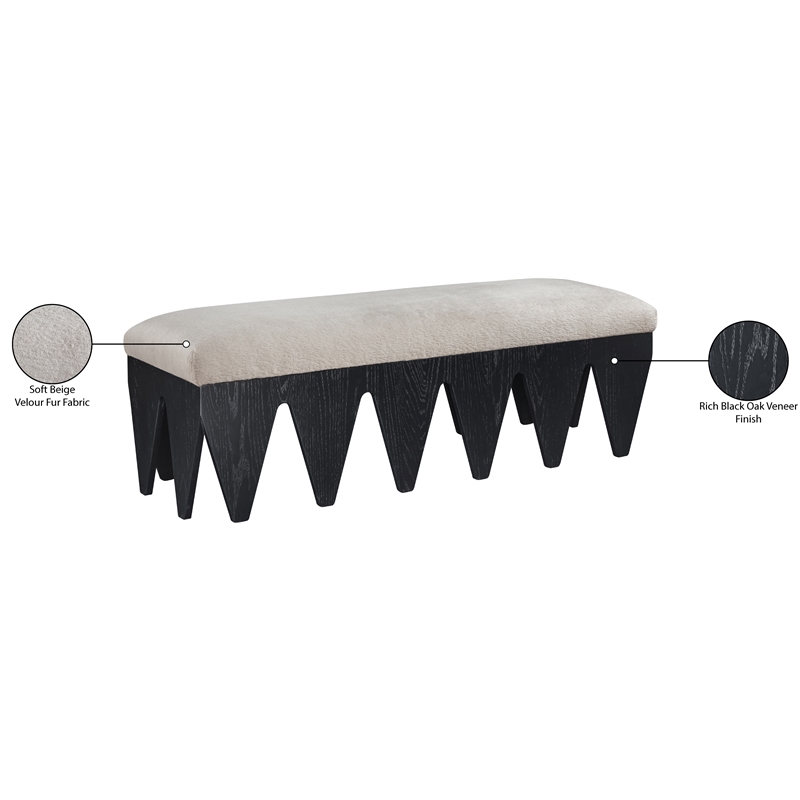 Meridian Furniture Altair Beige Velour Fur Fabric Bench
