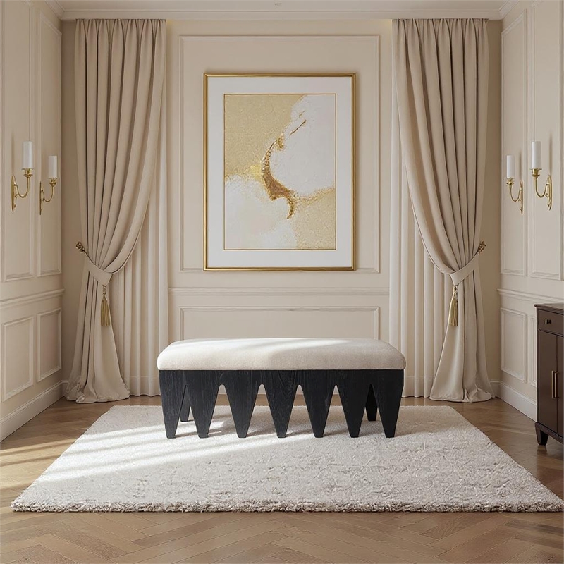 Meridian Furniture Altair Beige Velour Fur Fabric Bench