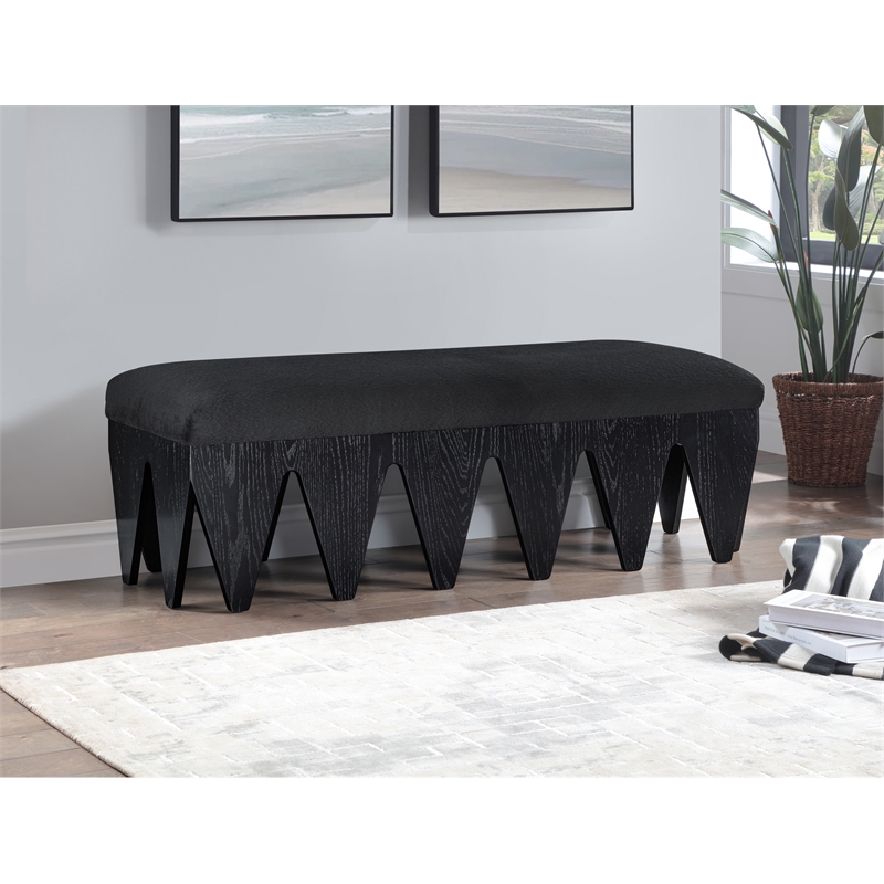 Meridian Furniture Altair Black Velour Fur Fabric Bench