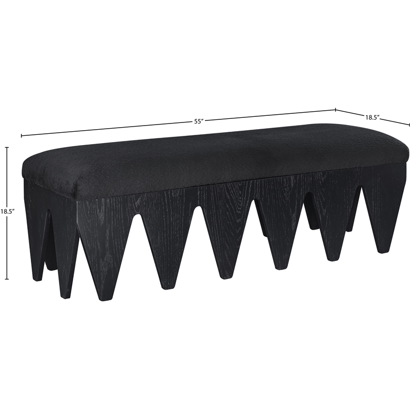 Meridian Furniture Altair Black Velour Fur Fabric Bench