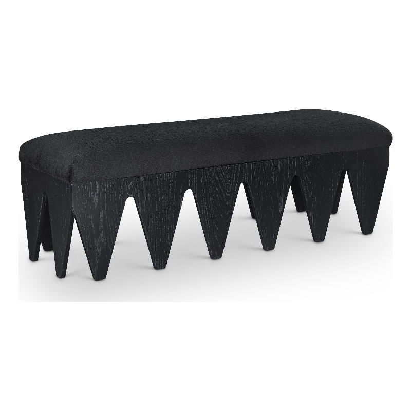Meridian Furniture Altair Black Velour Fur Fabric Bench