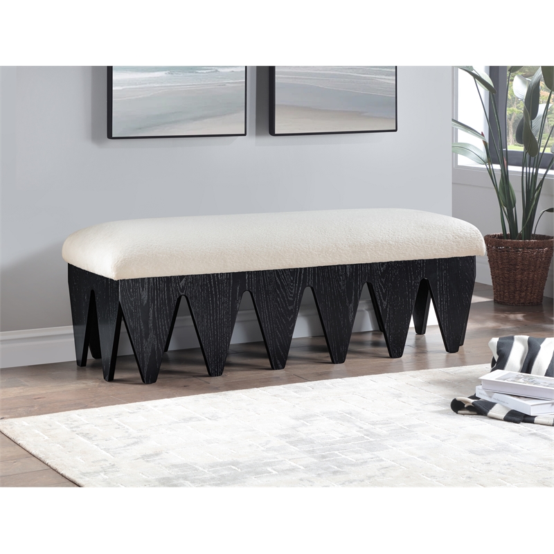 Meridian Furniture Altair Cream Velour Fur Fabric Bench