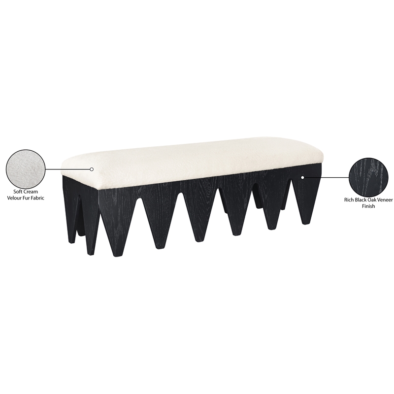 Meridian Furniture Altair Cream Velour Fur Fabric Bench